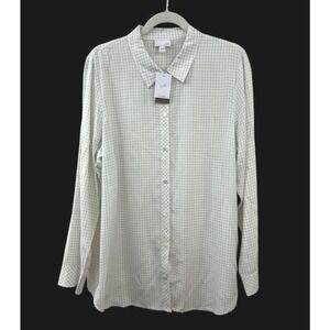 J. Jill Womens White‎ Black Grid Long Sleeve Button Down Shirt Top Plus New Sz L